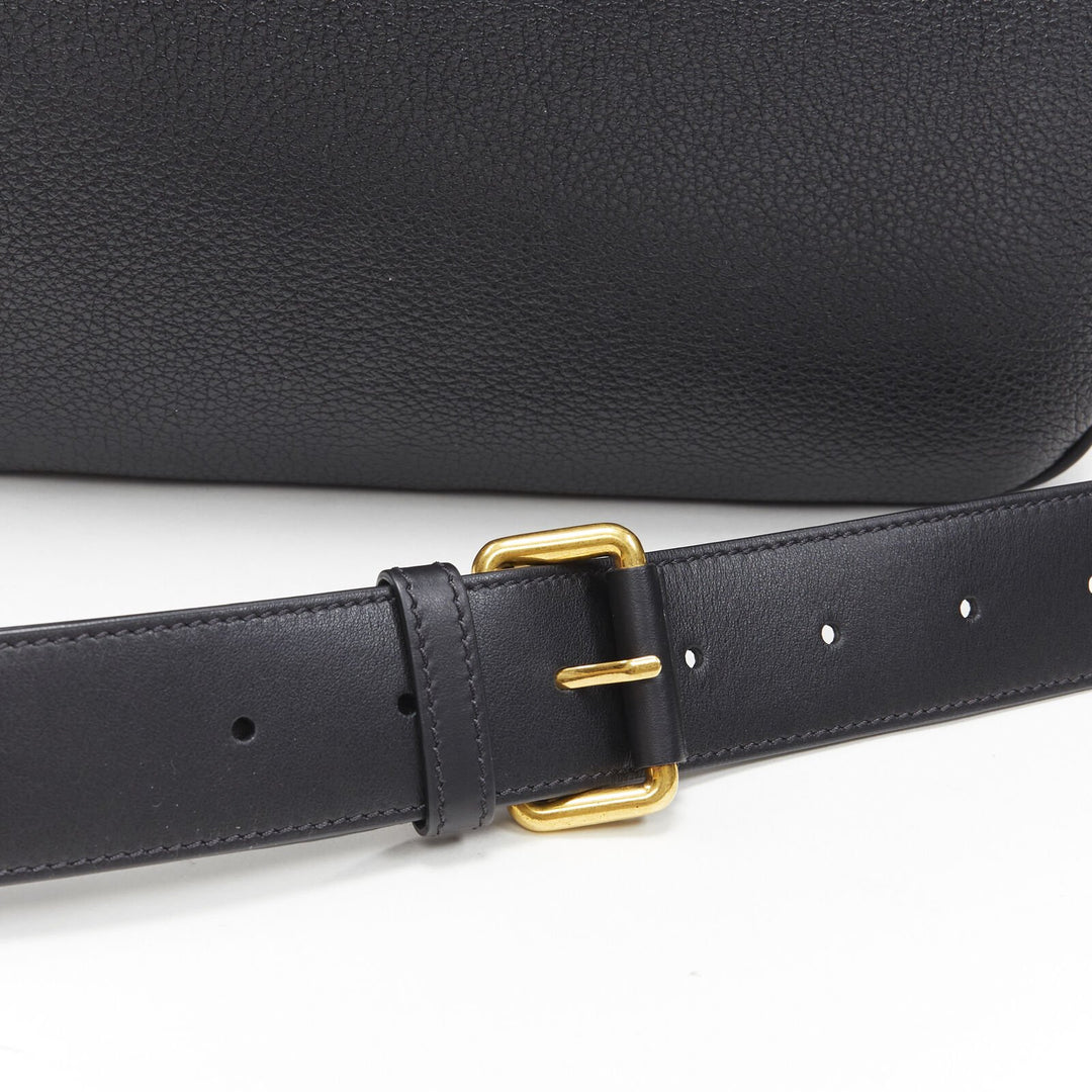 VERSACE 2019 Runway black leather clasp buckle Medusa crossbody belt bag