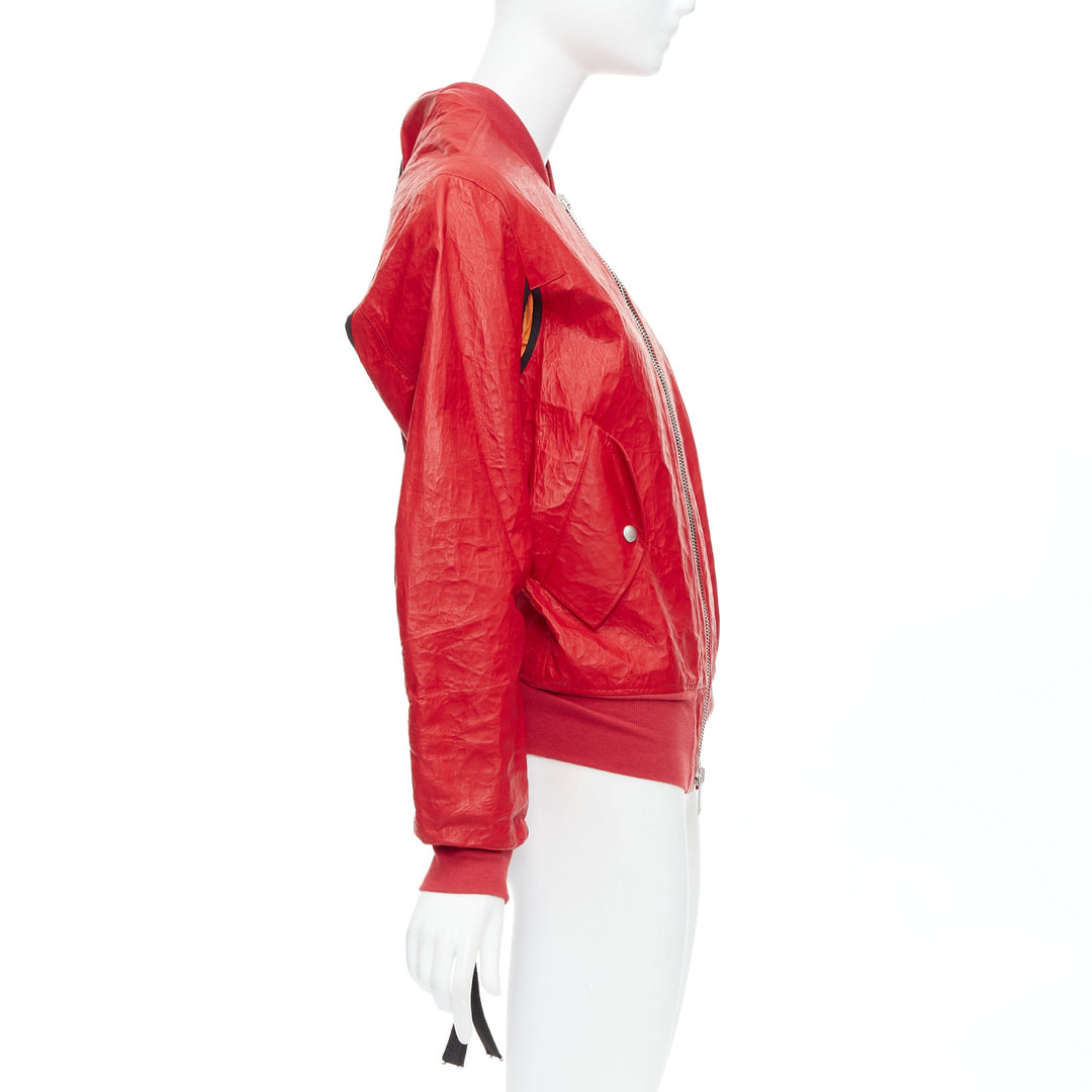 UNRAVELPROJECT red leather tyvek orange nylon lined bomber jacket IT38 XS