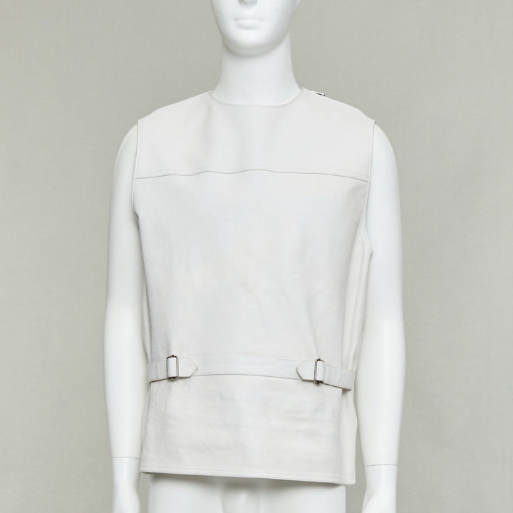 rare PRADA 2023 Runway Raf Simons Vitello white calf leather buckle vest IT50 L