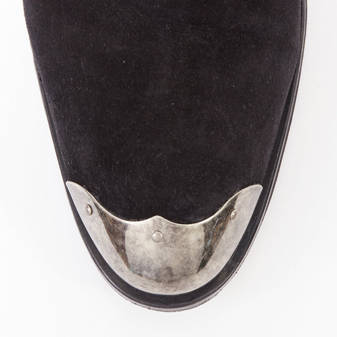 GIUSEPPE ZANOTTI Sheldon black suede silver metal toe cap  ankle boots EU44