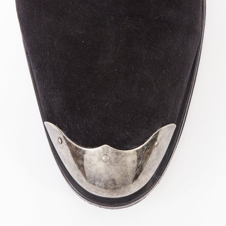 GIUSEPPE ZANOTTI Sheldon black suede silver metal toe cap  ankle boots EU44