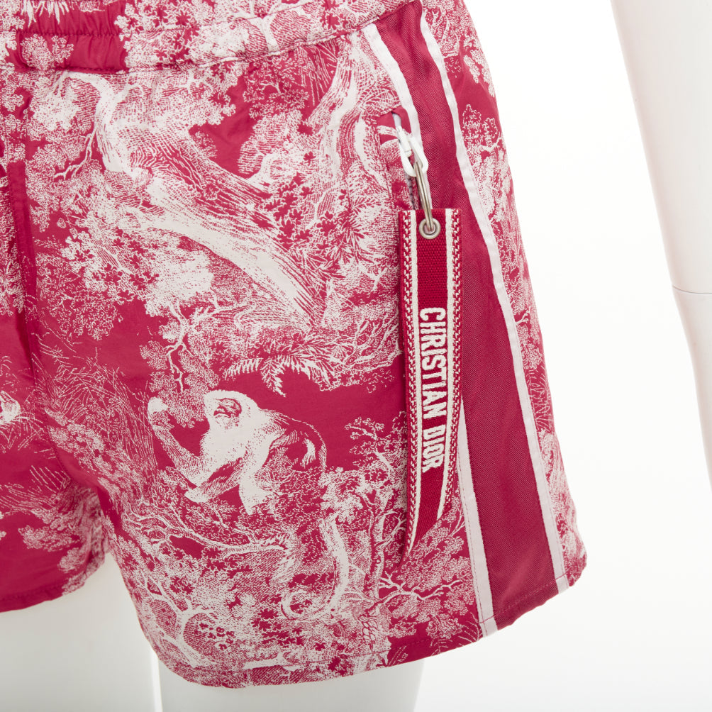 DIOR 2021 Dioriviera fuchsia red Toile de Jouy taffeta shorts FR32 XXS