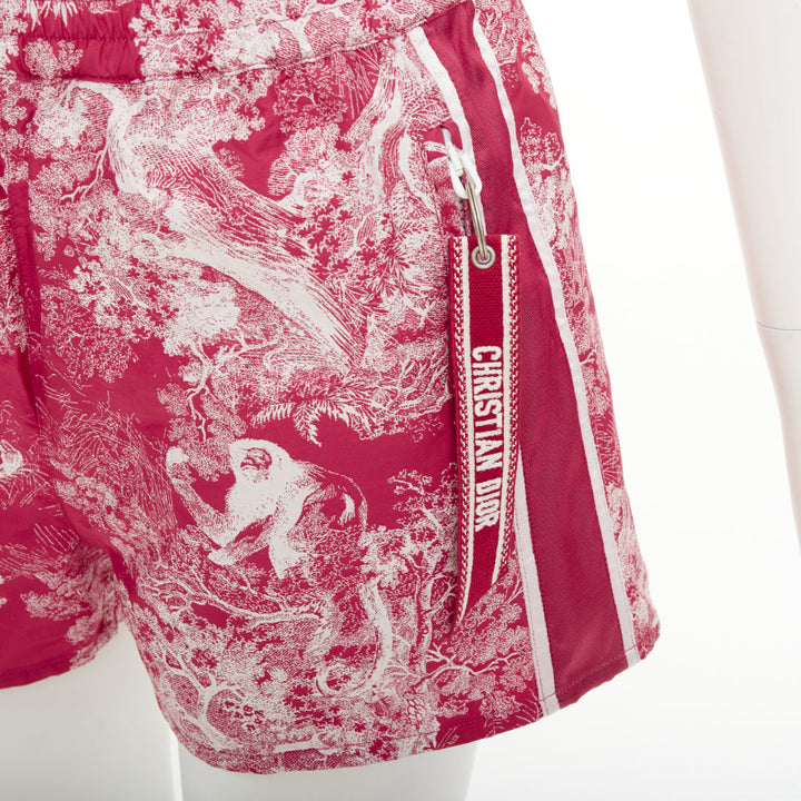 DIOR 2021 Dioriviera fuchsia red Toile de Jouy taffeta shorts FR32 XXS