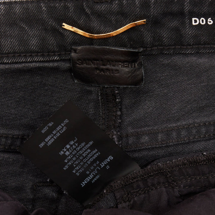 SAINT LAURENT D06 grey washed denim mid waist distressed skinny jeans 26"