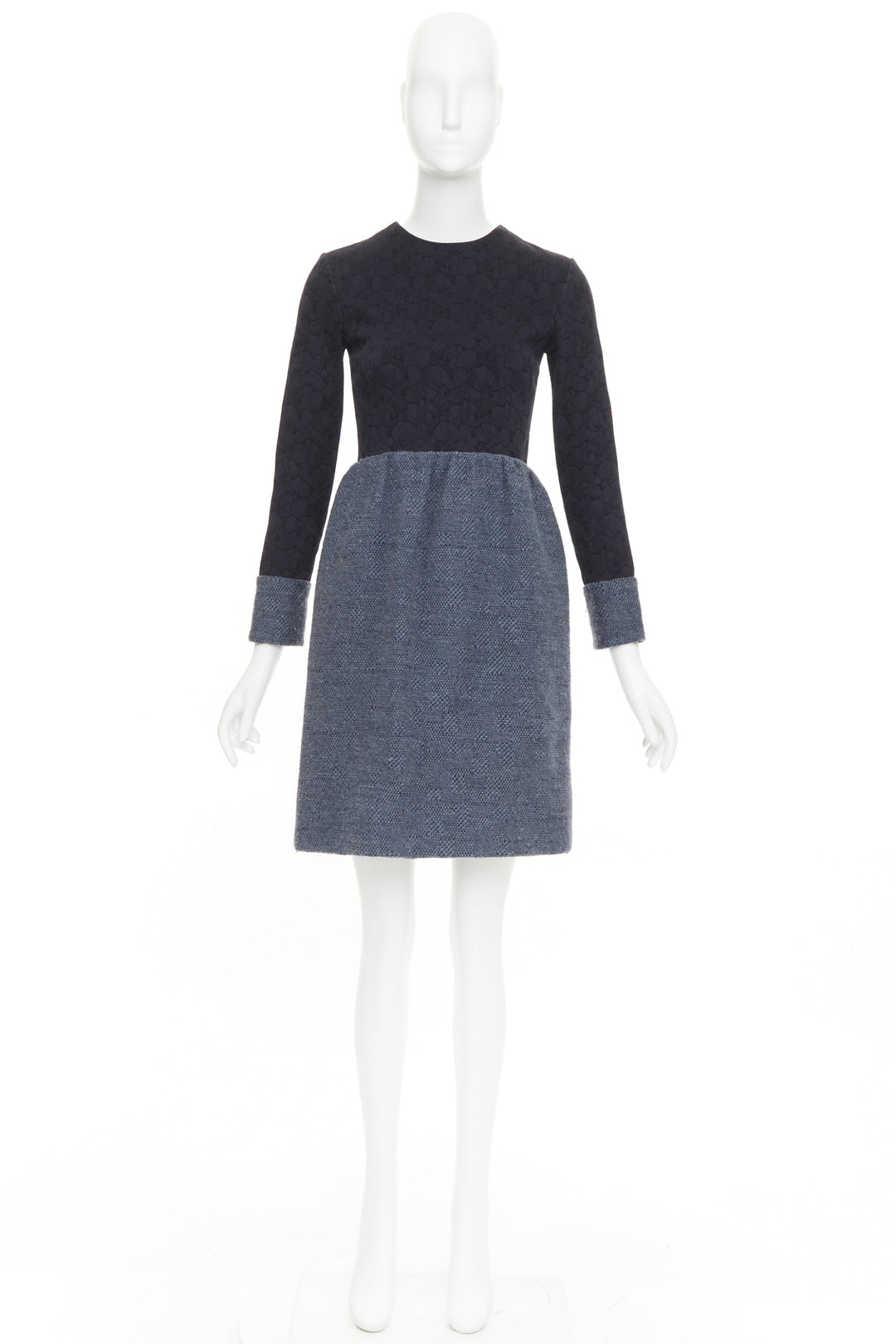 THE ROW black grey wool blend floral jacquard boucle zip trim midi dress US2 S