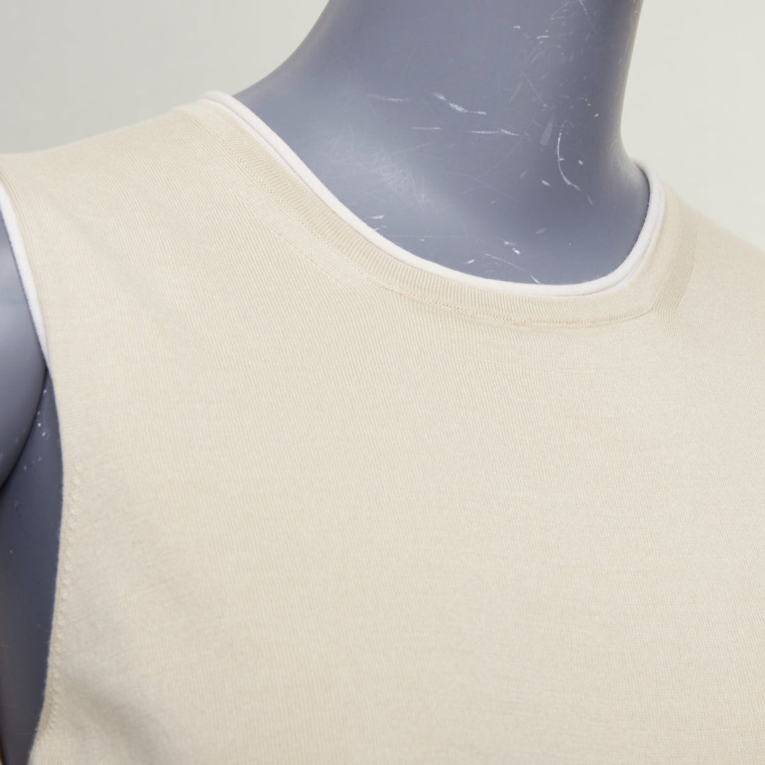 OLD CELINE Phoebe Philo beige silk cotton crew neck dual layer sweater vest M
