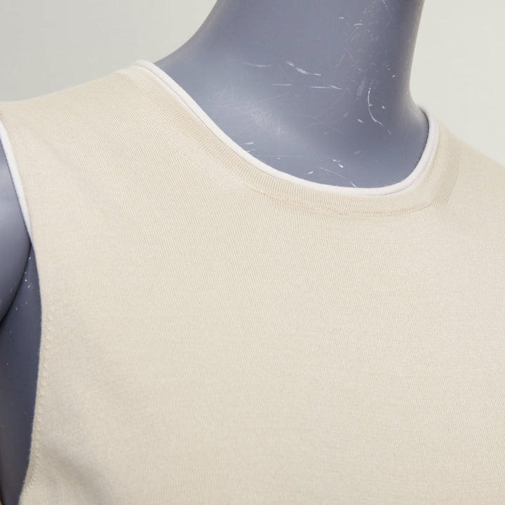 OLD CELINE Phoebe Philo beige silk cotton crew neck dual layer sweater vest M