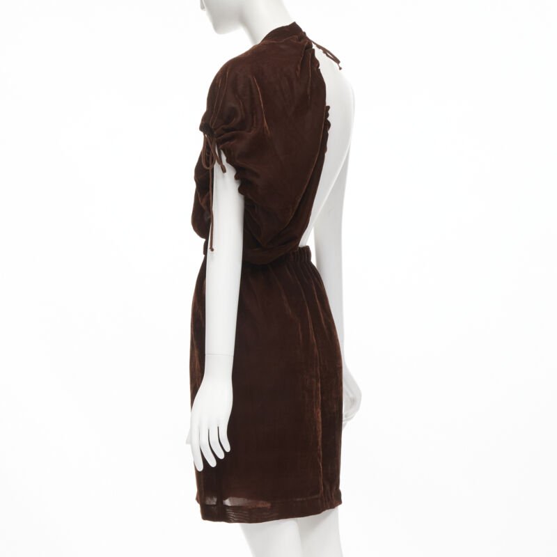 vintage COMME DES GARCONS 1990 brown velvet drawstring sash knee length skirt M