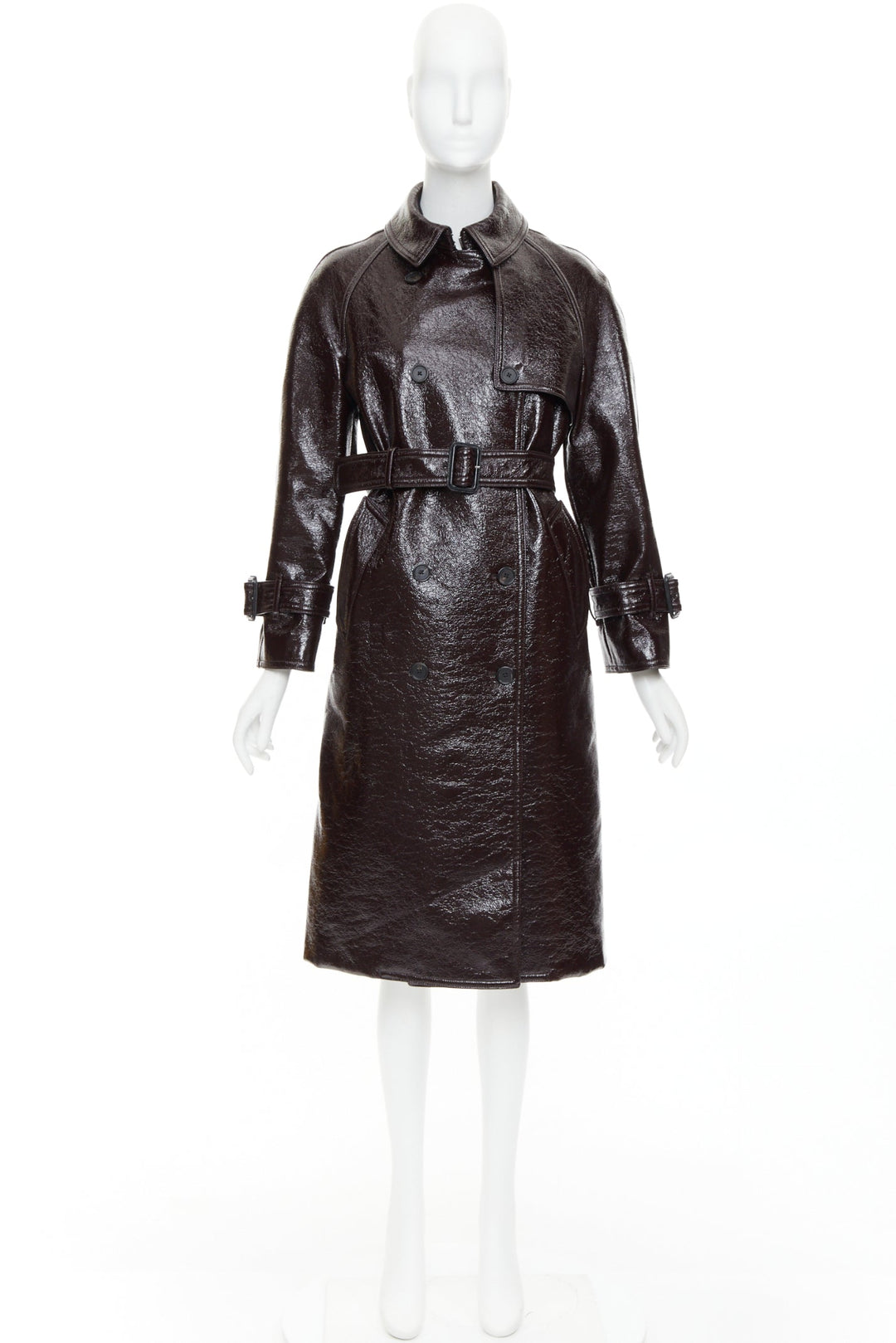 JOSEPH burgundy coated wool felt double breasted trench coat FR34 XS