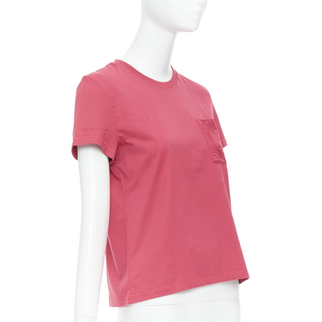 HERMES Embroidered Pocket raspberry pink H motif tshirt FR38 M