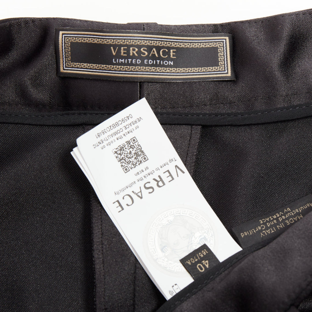VERSACE black gold Greca embroidered crystal trim mini short shorts IT40 S