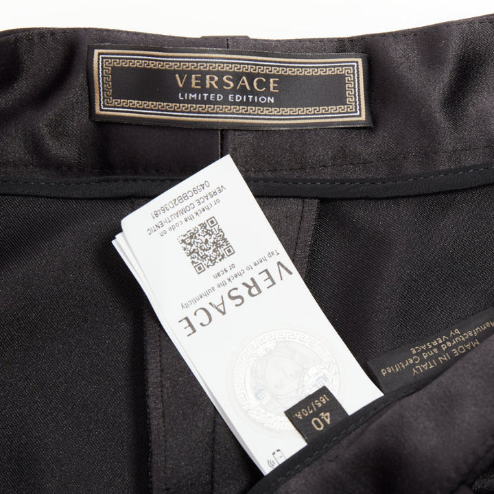 VERSACE black gold Greca embroidered crystal trim mini short shorts IT40 S
