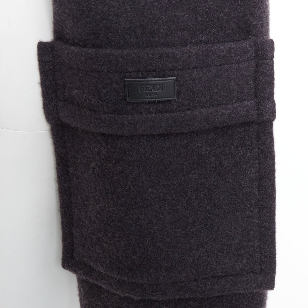 FENDI  100% cashmere burgundy grey bicolor pocket fringed long scarf