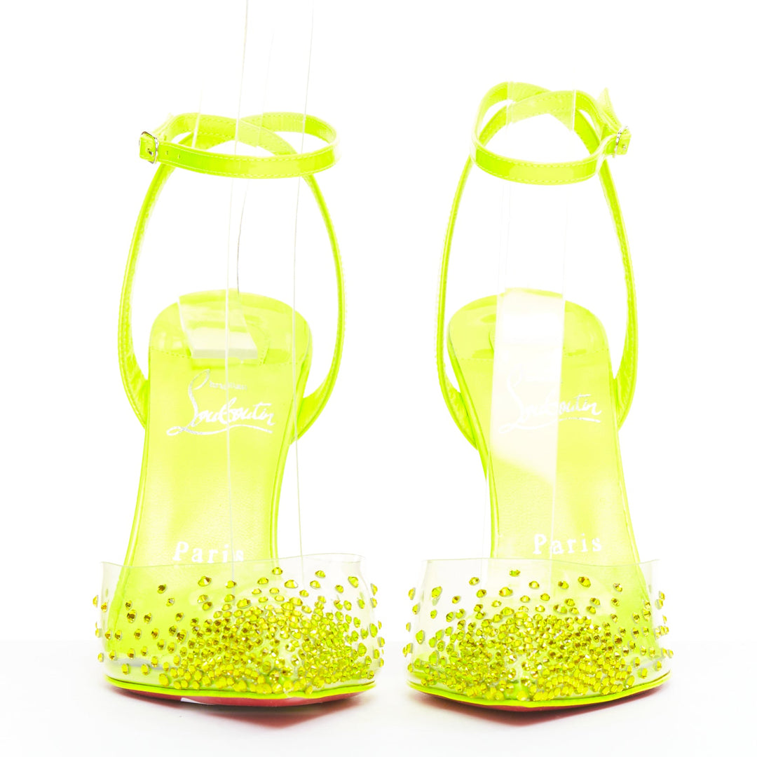 CHRISTIAN LOUBOUTIN Spikaqueen 100 yellow PVC strass degrade pump EU36.5 US6.5