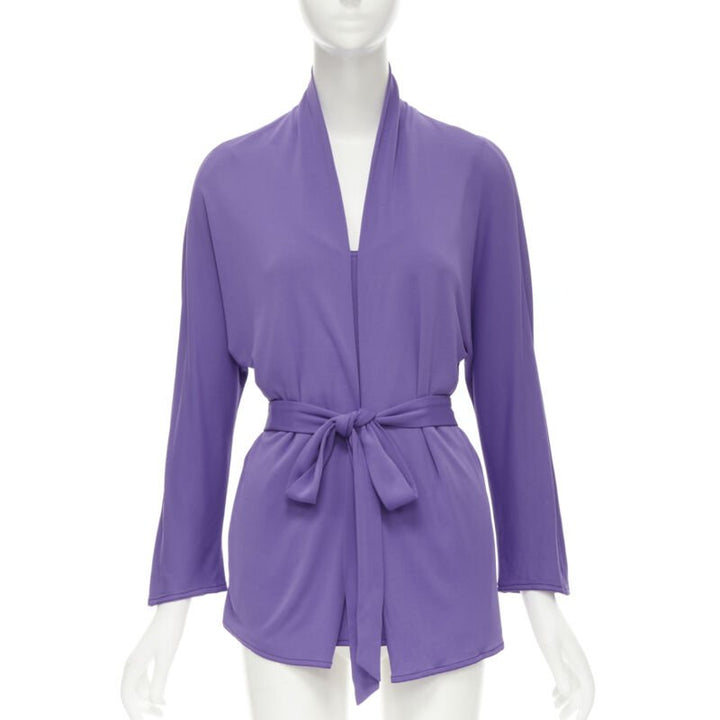 HERMES purple viscose scoop neck double layered belted cardigan top FR38 S