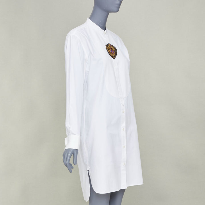DRIES VAN NOTEN 2016 Runway military badge bib panel cotton shirt dress FR36 S