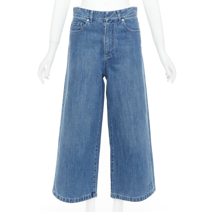 CHRISTIAN DIOR blue washed darted pockets wide mid waist cropped jeans
