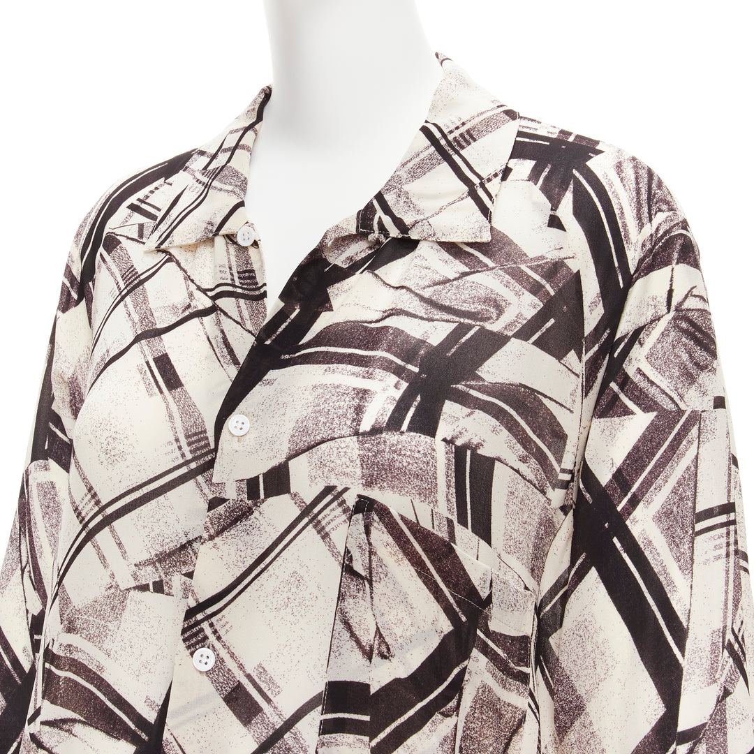 YOHJI YAMAMOTO Y'S abstract checked patchwork printed draped shirt dress JP1 S