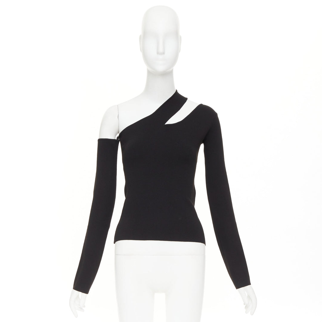 NANUSHKA 2021 Olivia black asymmetric cut out shoulder long sleeves top XS