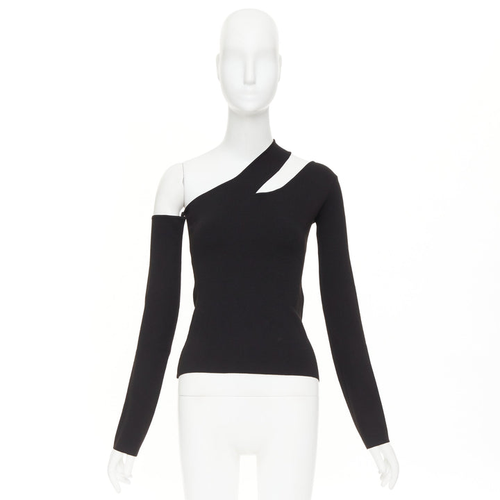 NANUSHKA 2021 Olivia black asymmetric cut out shoulder long sleeves top XS