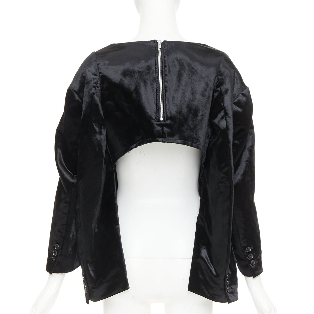 COMME DES GARCONS 2019 black velvet multi sleeves wide neck cut out crop top XS