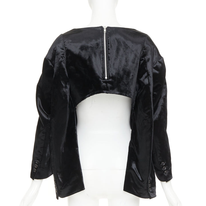 COMME DES GARCONS 2019 black velvet multi sleeves wide neck cut out crop top XS