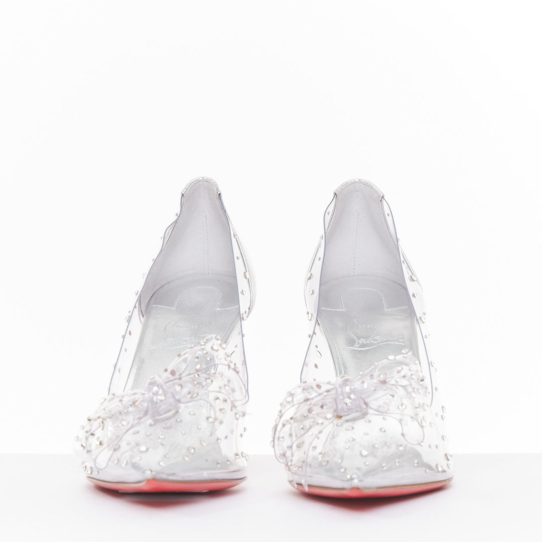 CHRISTIAN LOUBOUTIN Bridal Jelly Strass 80 silver crystal PVC bow pump EU38