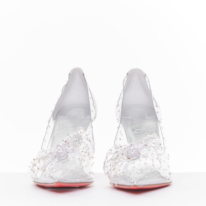 CHRISTIAN LOUBOUTIN Bridal Jelly Strass 80 silver crystal PVC bow pump EU38