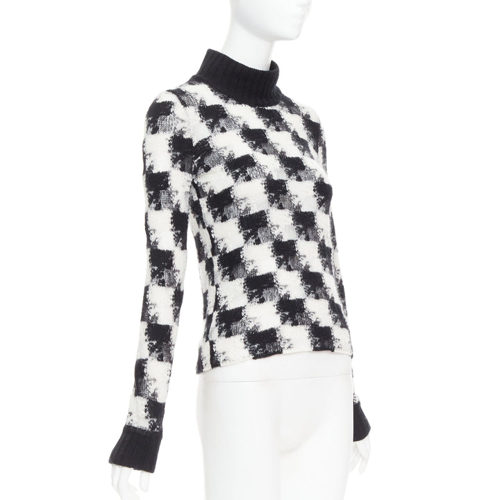 DIOR ChecknDior black white cashmere check sheer turtleneck sweater FR34 XS