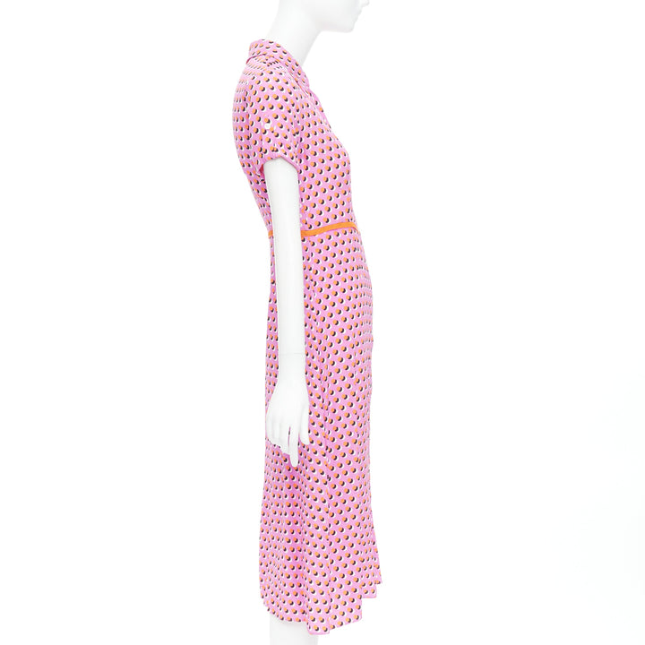 DIANE VON FURSTENBERG Georgia pink polka dot crepe de chine midi dress US0 XS