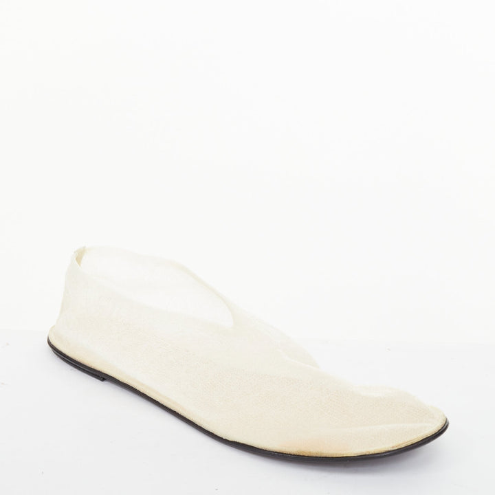 THE ROW Sock Mesh white sheer nylon black leather sole minimal ballet flats EU38