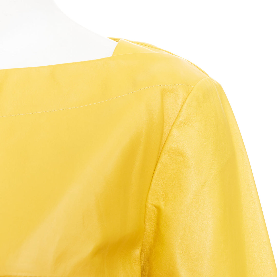 MARNI 2014 yellow off-white lambskin leather colorblock boat neck top IT38 XS
