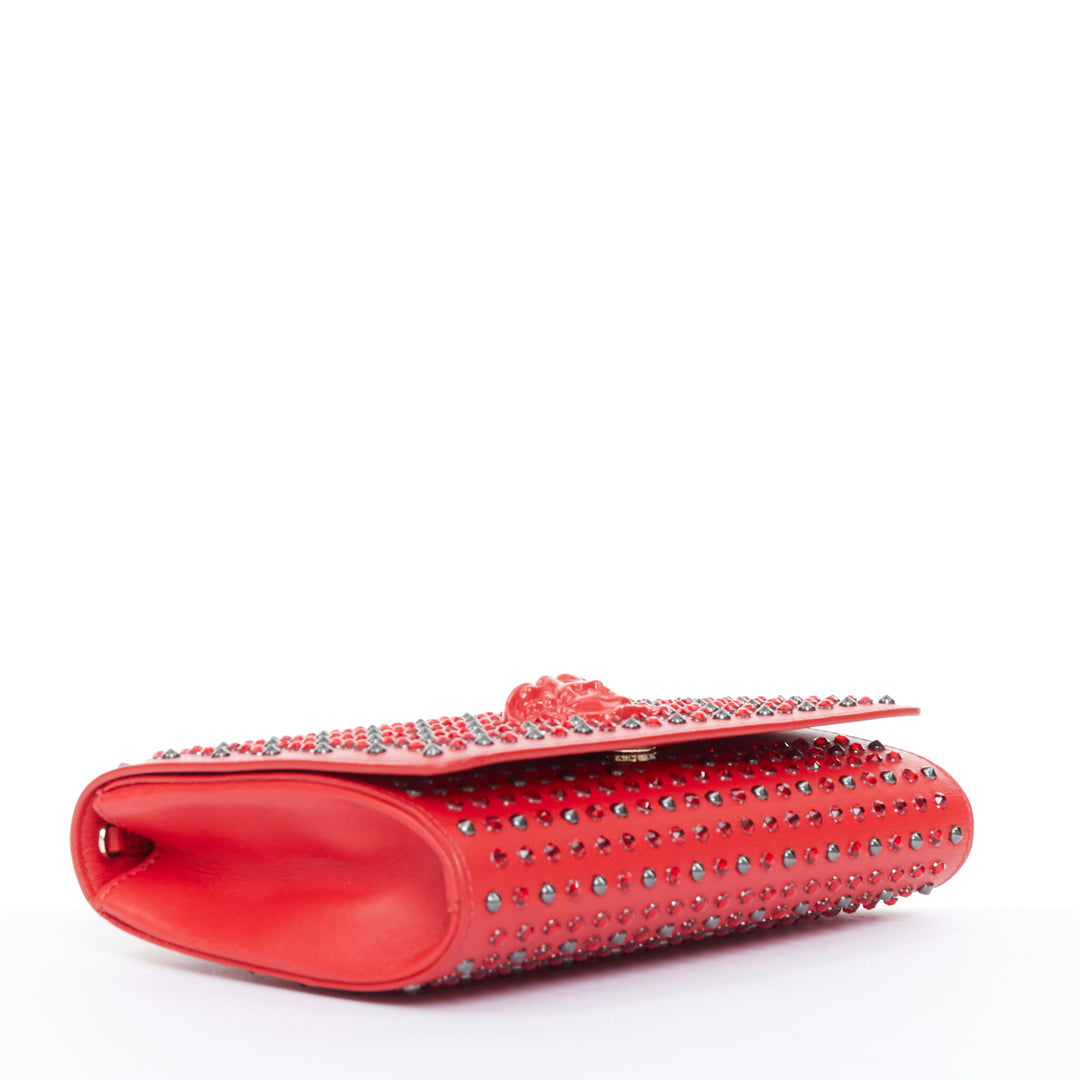 VERSACE Palazzo Medusa red strass crystal stud embellished leather crossbody bag