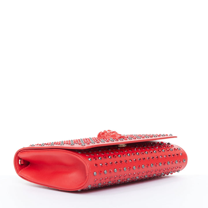 VERSACE Palazzo Medusa red strass crystal stud embellished leather crossbody bag