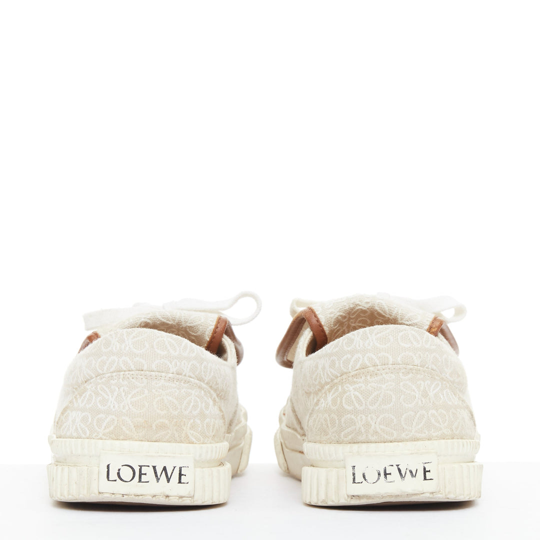 LOEWE Anagram Flap beige white jacquard leather trim sneakers EU37