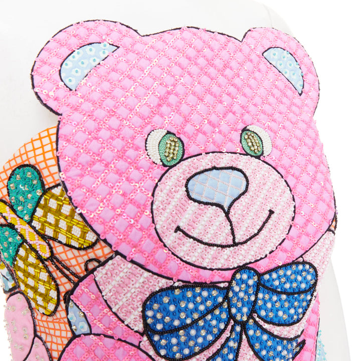 MOSCHINO COUTURE! 2022 Runway Calico Animals pink sequinned beaded dress IT40 S