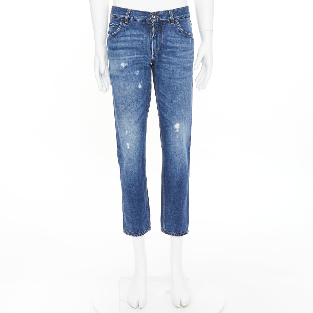 DOLCE GABBANA Martini mid blue distressed cotton denim jeans IT48 M