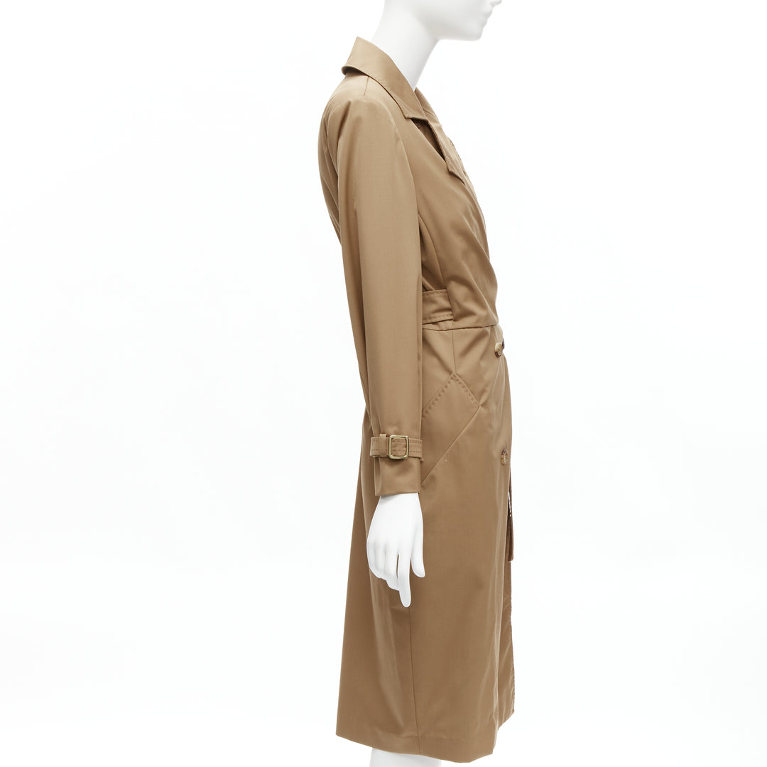 MAX MARA 100% virgin wool tan wrap tie trench coat dress IT42 M