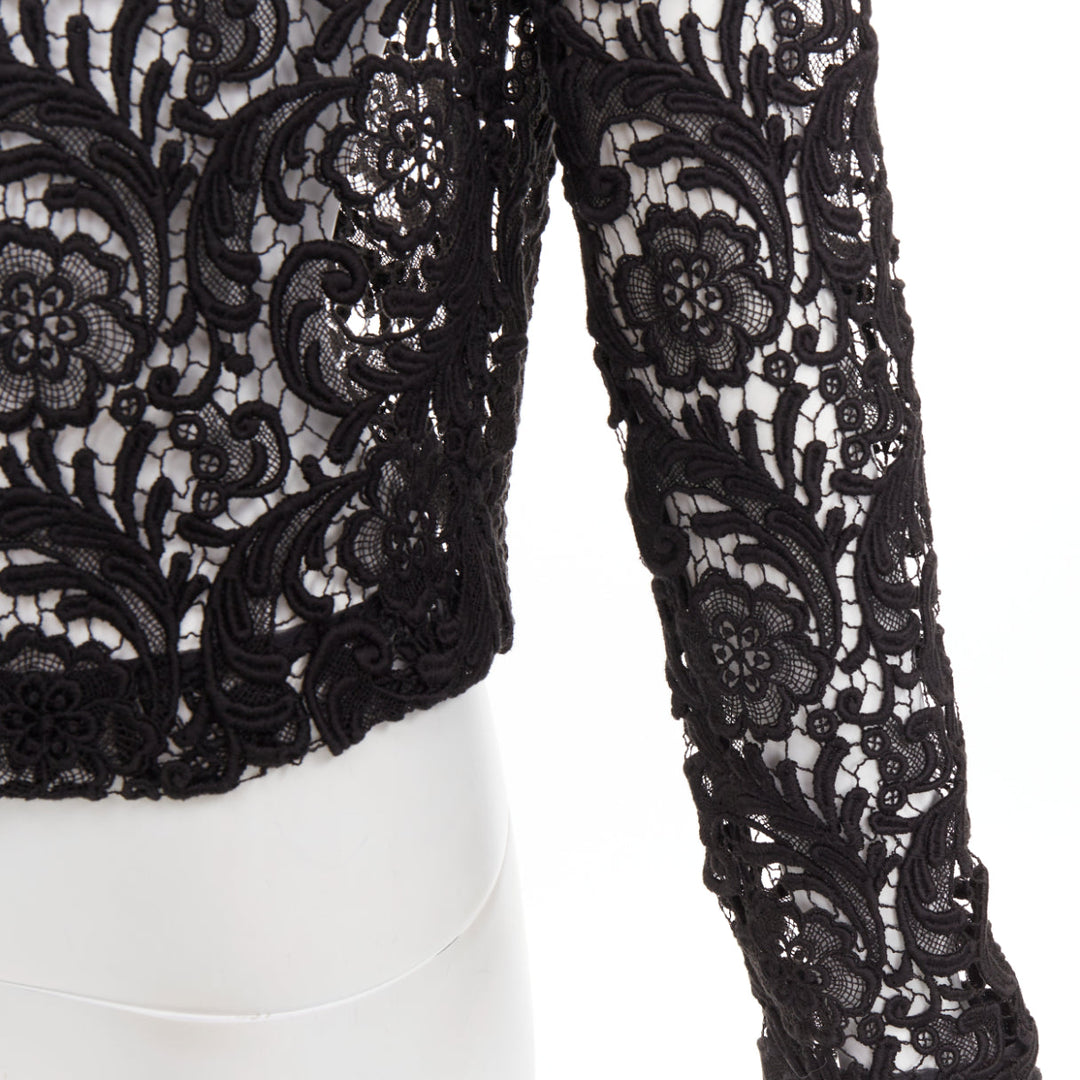 rare PRADA 2008 Vintage black 3D guipure  sheer lace cropped jacket IT40 S