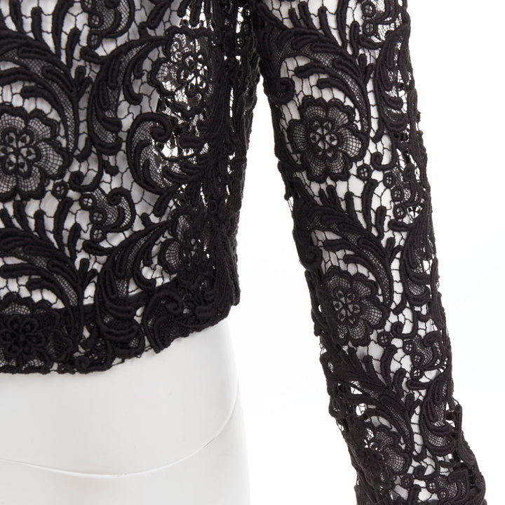 rare PRADA 2008 Vintage black 3D guipure  sheer lace cropped jacket IT40 S