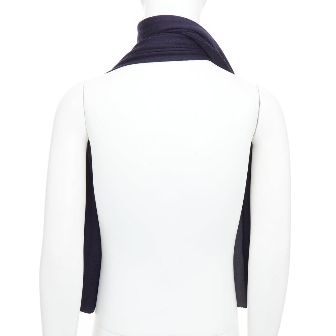 HERMES navy grey cashmere silk reversible H anagram long jersey scarf