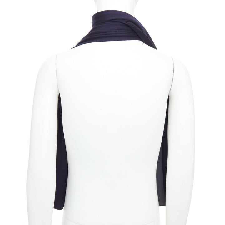 HERMES navy grey cashmere silk reversible H anagram long jersey scarf