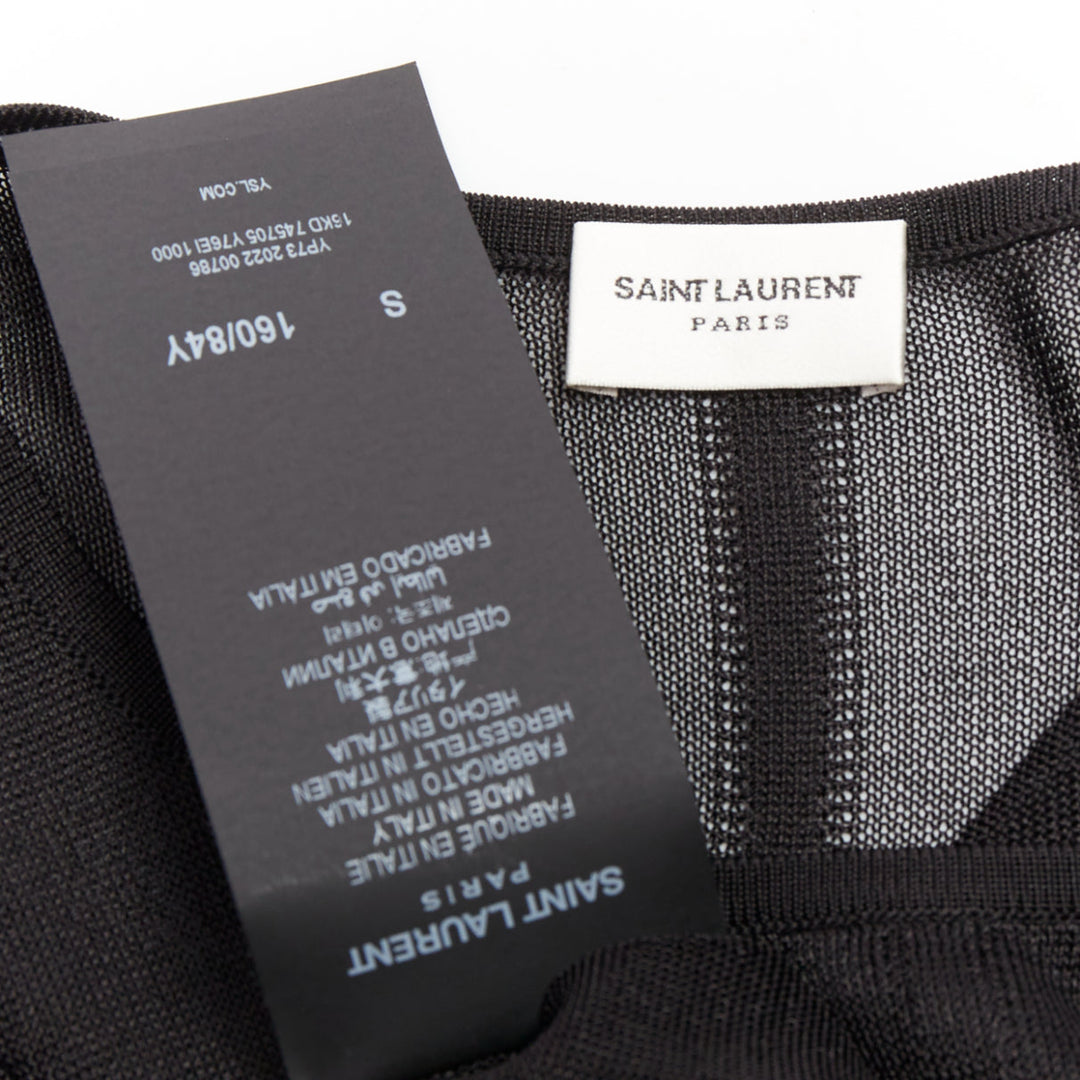 SAINT LAURENT 2023 Runway black slinky viscose semi sheer knit maxi tank dress S