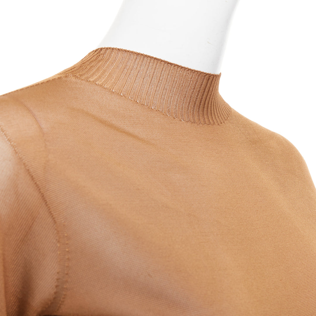 SAINT LAURENT Anthony Vaccarello 2022 warm brown crew neck sheer maxi dress S