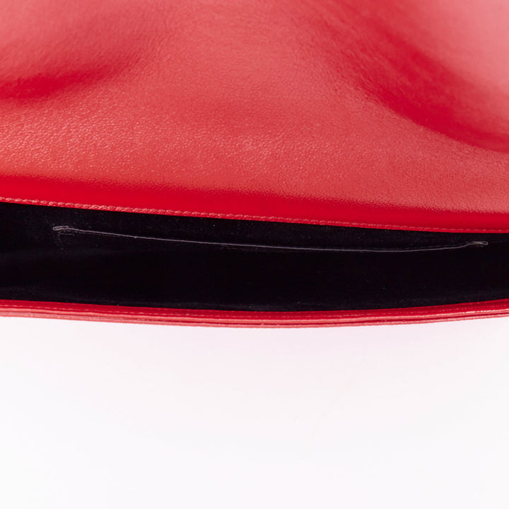 YVES SAINT LAURENT 2011 Belle de Jour raised logo red leather envelope clutch