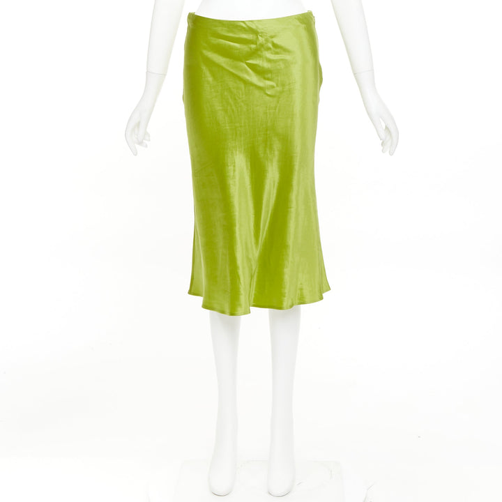 PRADA 2022 Runway fern green satin triangle logo trailing skirt IT38 XS