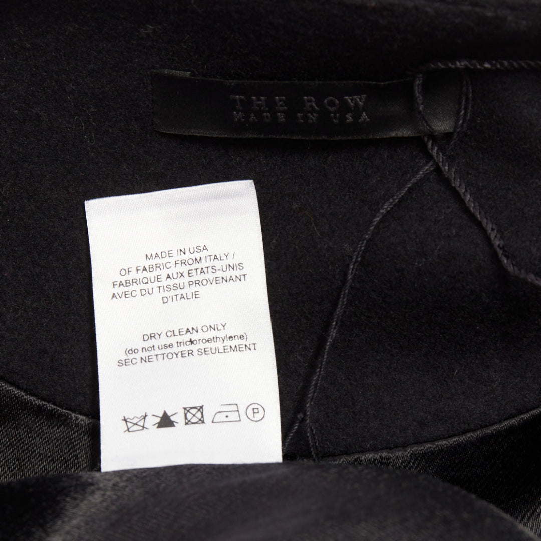 THE ROW black virgin wool blend collarless zip long coat US2 S