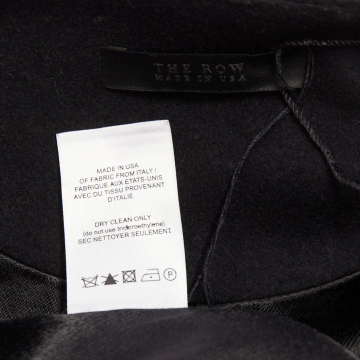 THE ROW black virgin wool blend collarless zip long coat US2 S