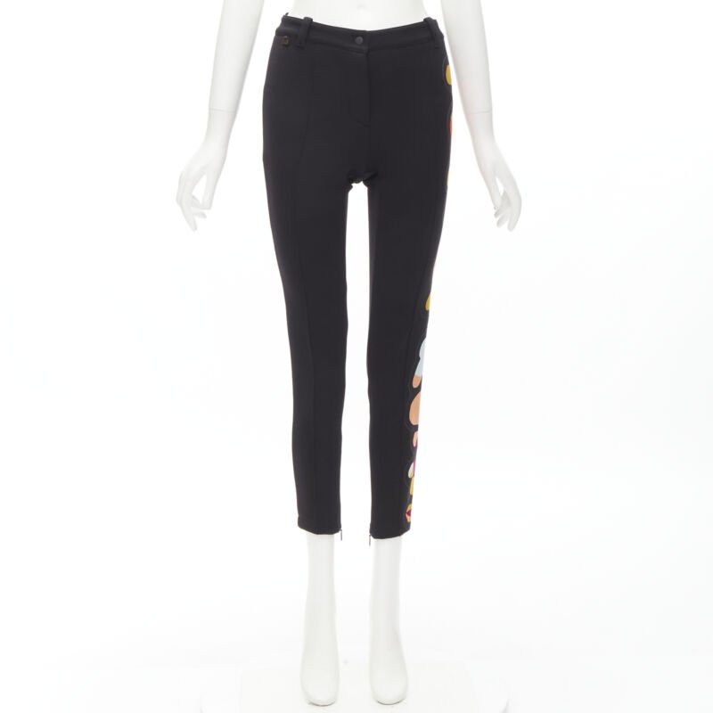 FENDI black thick wool Fendi Roma print cropped tight pants XS