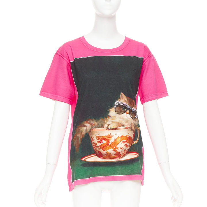 GUCCI 2018 Ignasi Monreal pink cotton Cat in Teacup graphic print t-shirt XS